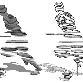抽象运动人物踢足球雕塑SketchUp草图模型下载