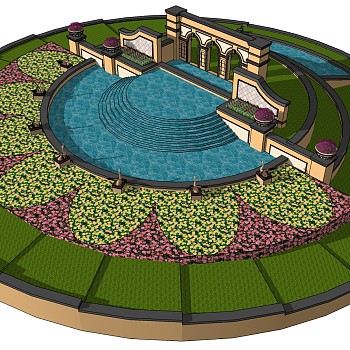 27欧式圆形园林景观水景花池花坛sketchup草图模型下载