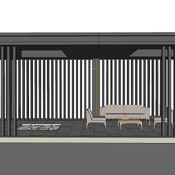 10新中式木质廊架凉亭sketchup草图模型下载