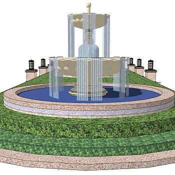 37欧式水景喷泉花池水池sketchup草图模型下载