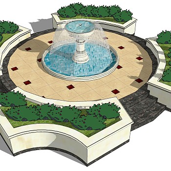 41欧式水景喷泉花池水池sketchup草图模型下载