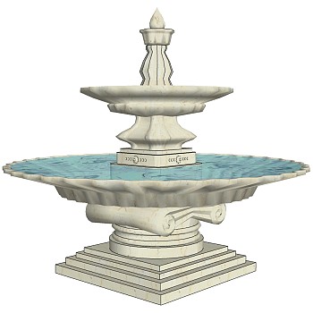 42欧式水景喷泉花池水池sketchup草图模型下载