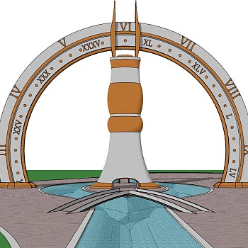 45欧式时钟景观水景雕塑sketchup草图模型下载