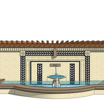 47现代景观水池sketchup草图模型下载