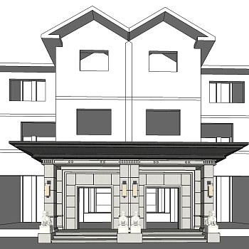 43欧式建筑售楼处入口大门门头sketchup草图模型下载