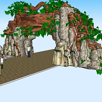44度假村山庄树形公园景观入口大门假山假树sketchup草图模型下载