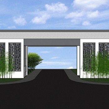 45新中式景观大门山门牌楼牌坊门头sketchup草图模型下载