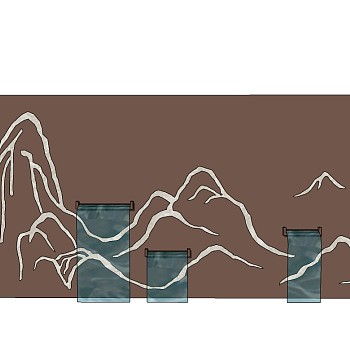 新中式镂空山脉山峰铁板雕刻水景背景墙