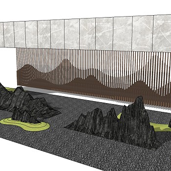 新中式枯山水山脉造型格栅石头假山景观背景墙