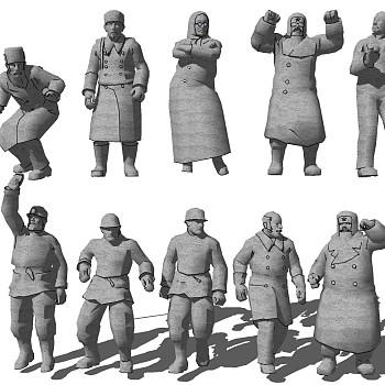 红军革命战士抗战人物博物馆展厅雕塑 雕像 su草图模型 (2)