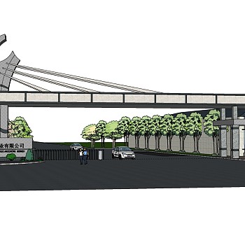 50异形工厂工业园大门入口岗亭sketchup草图模型下载