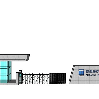 55现代工业厂房工厂园区入口岗亭电动伸缩门sketchup草图模型下载