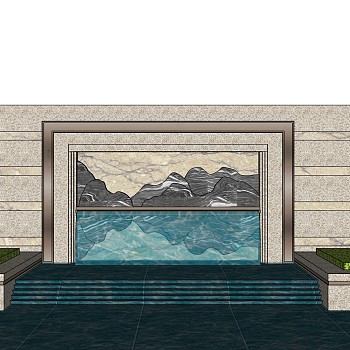 新中式新亚洲景墙,景墙,景观叠水山脉造型片石背景墙 sketchup草图模型下载