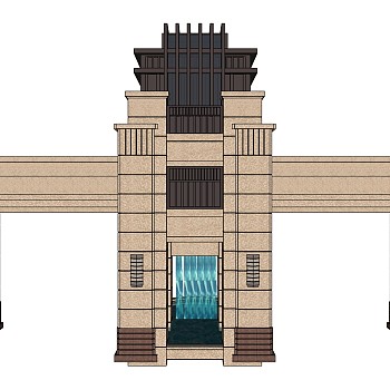 06欧式住宅小区入口大门门楼岗亭sketchup草图模型下载