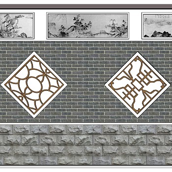1中式院墙影壁墙花格景窗房檐院墙墙檐sketchup草图模型下载