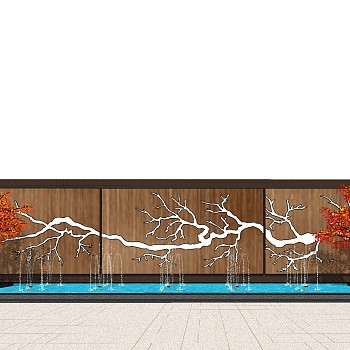 2中式树枝梅花镂空透雕铁板景观水景树sketchup草图模型下载