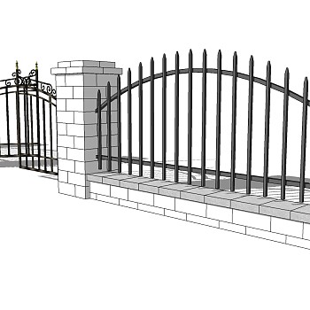 18欧式法式简约金属铁艺雕花围栏栏杆铁艺大门sketchup草图模型下载
