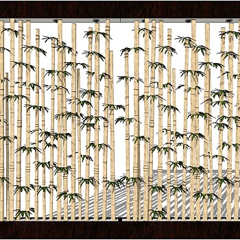 3新中式新亚洲景墙景观竹子背景墙 sketchup草图模型下载