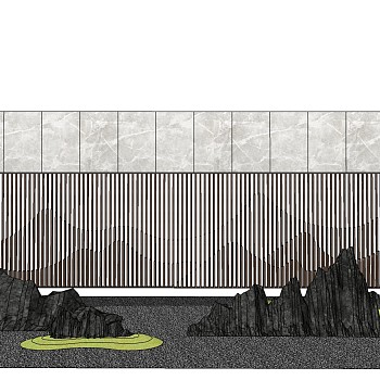 19新中式新亚洲金属铁艺假山石头景墙背景墙sketchup草图模型下载