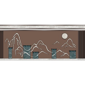 16新中式新亚洲山脉假山景墙背景墙sketchup草图模型下载