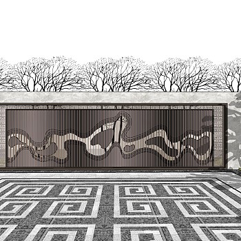 14新中式新亚洲假山山脉景观树景墙背景墙倒影景观文化墙sketchup草图模型下载