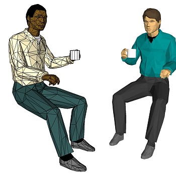 男性人物坐着喝茶姿势SketchUp草图3d人物模型下载