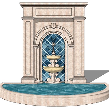 3欧式法式景墙背景墙雕刻雕塑叠水水池喷泉sketchup草图模型下载