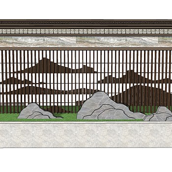 15新中式新亚洲金属铁艺假山山脉景墙背景墙sketchup草图模型下载