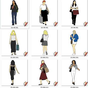 现代休闲女性背包人物SketchUp草图2d人物模型下载