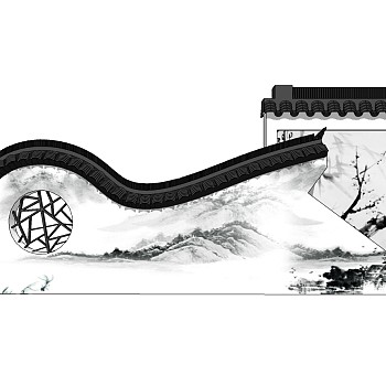 10中式徽派建筑院墙中式庭院院墙影壁墙檐口景窗墙头sketchup草图模型下载