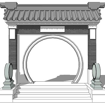 中式庭院月亮门月洞门墙 (1)