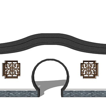 中式庭院月亮门月洞门墙 (3)