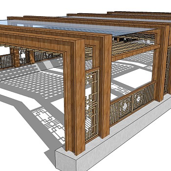 新中式廊架结构地下车库出入口遮阳棚雨棚 (1)
