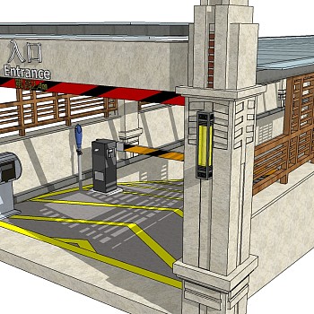 新中式廊架结构地下车库出入口遮阳棚雨棚 (2)