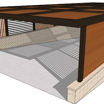 新中式木架子车库出入口廊架 (1)