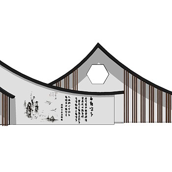 7新中式新亚洲文化浮雕景墙背景墙sketchup草图模型下载