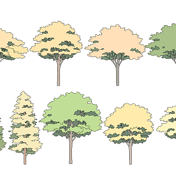 01-手绘抽象风格景观植物树