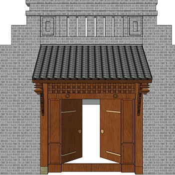 中式别墅庭院建筑大门门楼 院墙   门头  (85)