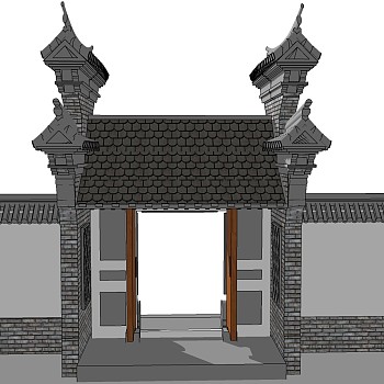 中式别墅庭院建筑大门门楼 院墙   门头  (78)