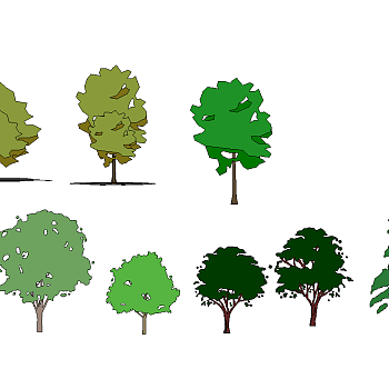 10-手绘抽象风格景观植物树