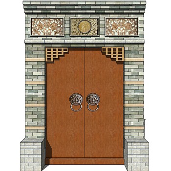 中式别墅庭院建筑大门门楼 院墙  门头  (61)