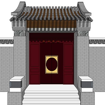 中式别墅庭院建筑大门门楼 院墙  门头  (60)