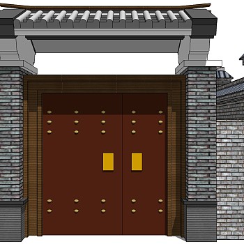 中式别墅庭院建筑大门门楼 院墙  门头 (56)
