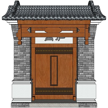 中式别墅庭院建筑大门门楼 院墙  门头 (54)