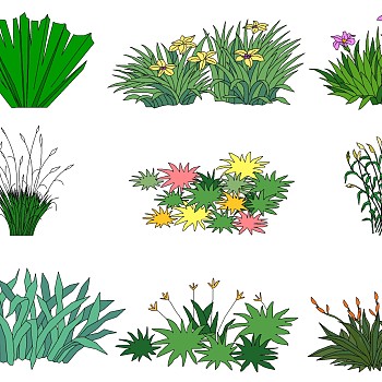 室外园林2d景观树sketchup草图模型下载花草