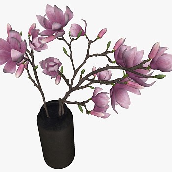 现代新中式陶瓷玻璃花瓶插花花艺摆件饰品紫玉兰su草图模型 (6)