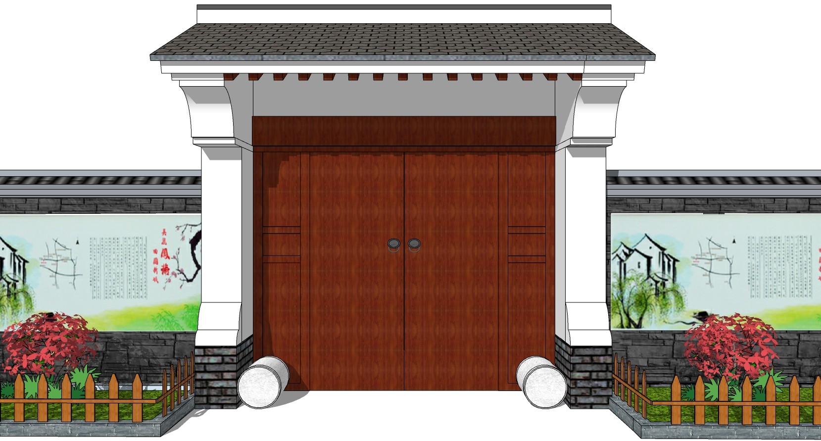 中式入户大门设计图,新中式别墅门头样式,小区大门效果图100_大山谷图库
