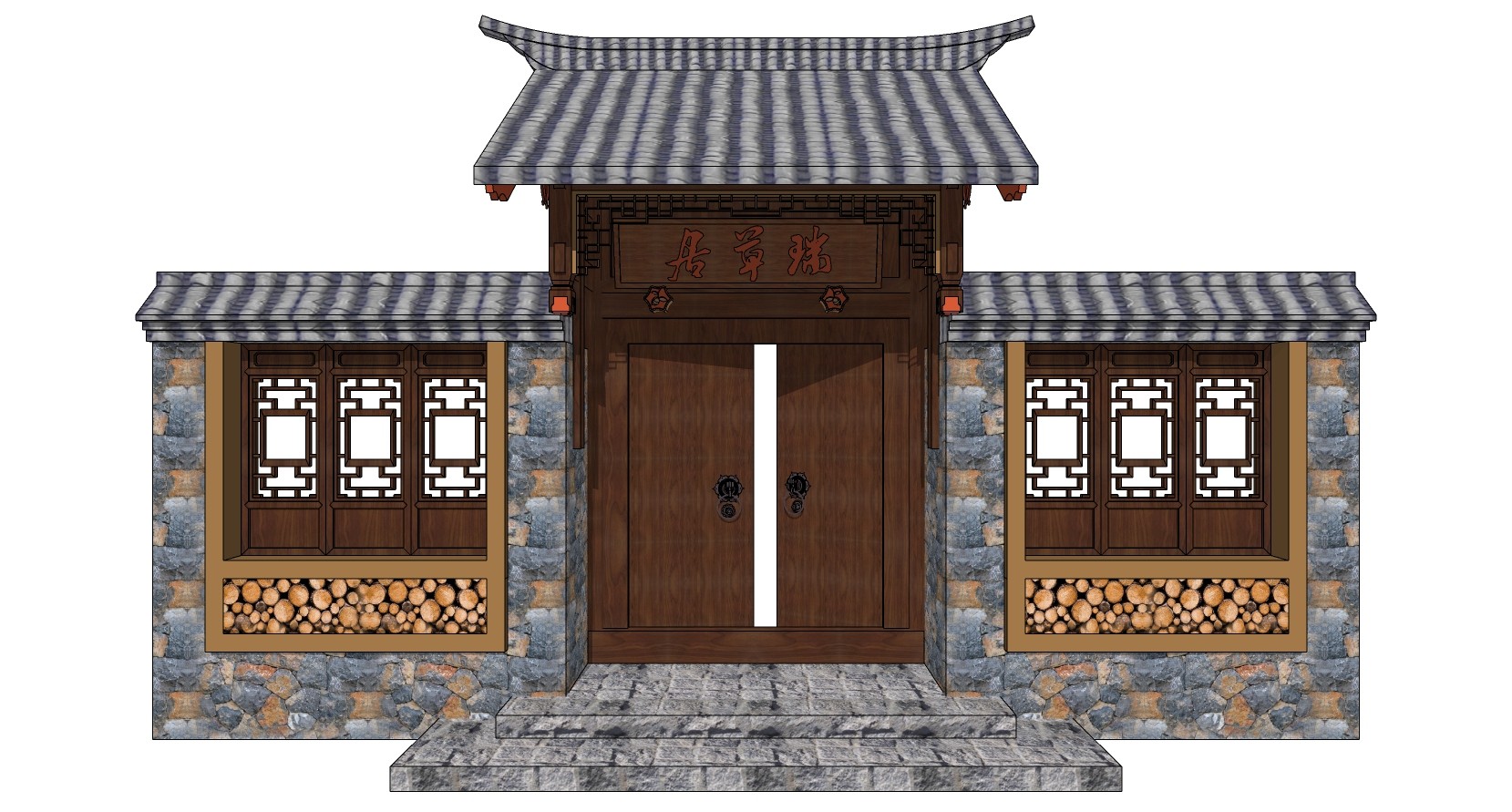 最新现代中式风格别墅围墙大门装修效果图_设计456装修效果图