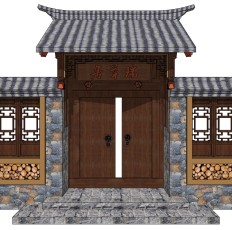 中式别墅庭院建筑大门门楼 院墙  门头 (11)
