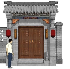 中式别墅庭院建筑大门门楼 院墙  门头 (8)